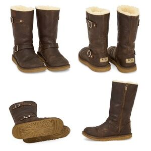 Ugg Boots UGG Australia Leather Moto Boots Shearling Lined Brown Size 5